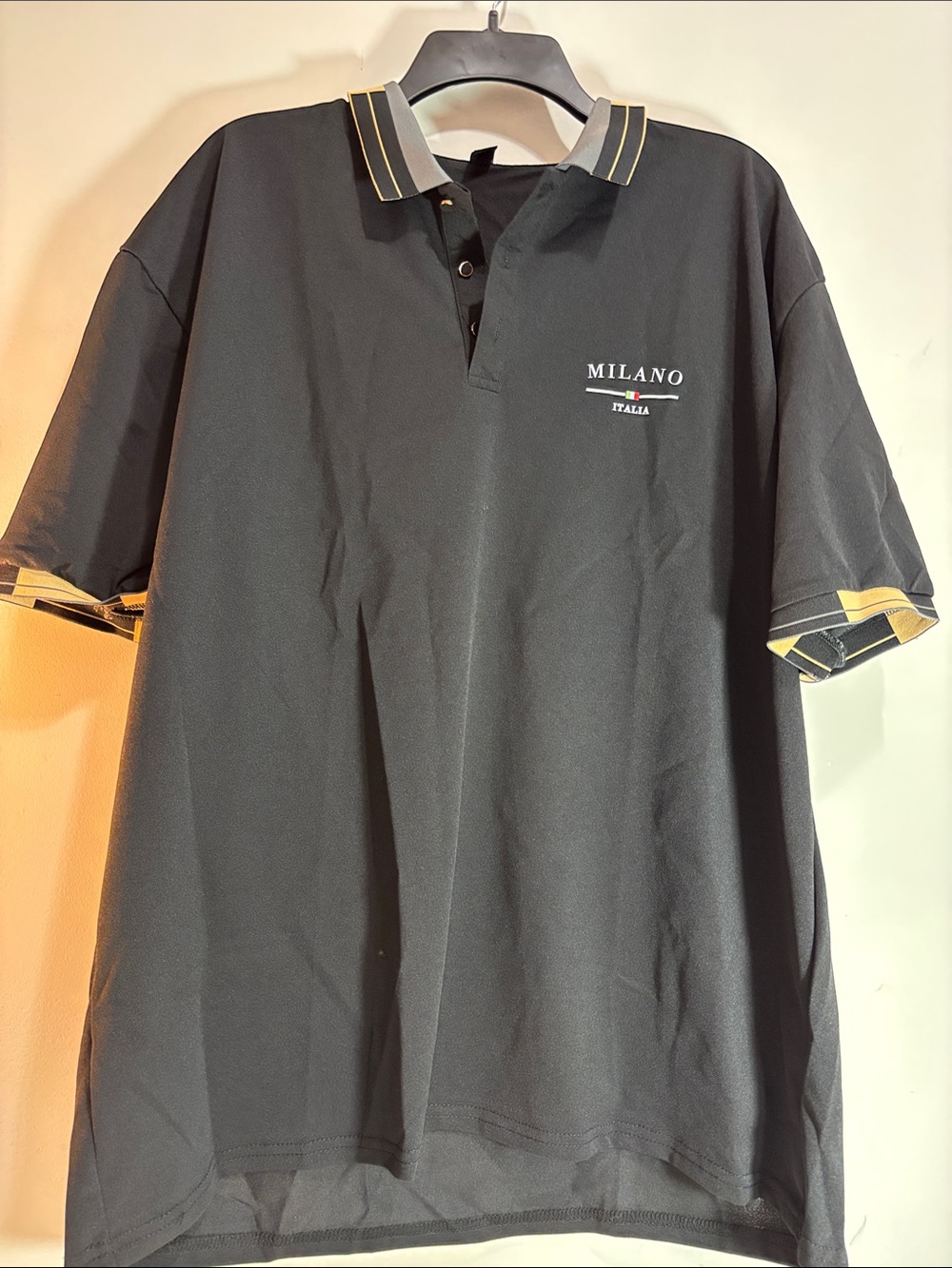 Milano Italia Men’s Black Polo Shirt with Yellow Trim. XXXL. 0022